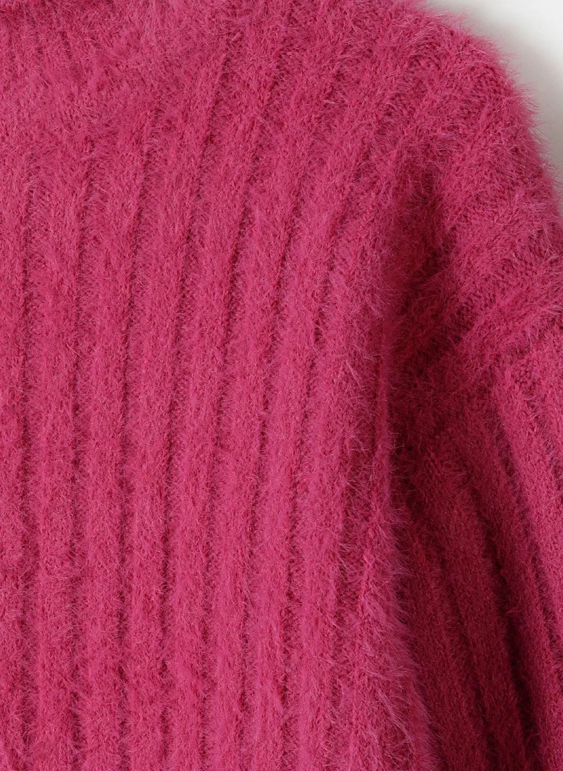 MINOTI Kids Girls Cozy High Neck Fluffy Sweater