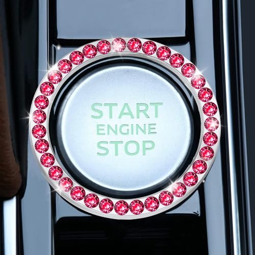 LivTee 2 PCS Crystal Rhinestone Car Engine Start Stop Decoration Ring, Bling Car Interior Accessories for Women, Push to Start Button Cover Sticker, Automotive Decals, Red - Image 2