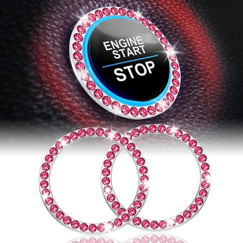 LivTee 2 PCS Crystal Rhinestone Car Engine Start Stop Decoration Ring, Bling Car Interior Accessories for Women, Push to Start Button Cover Sticker, Automotive Decals, Red - Image 1