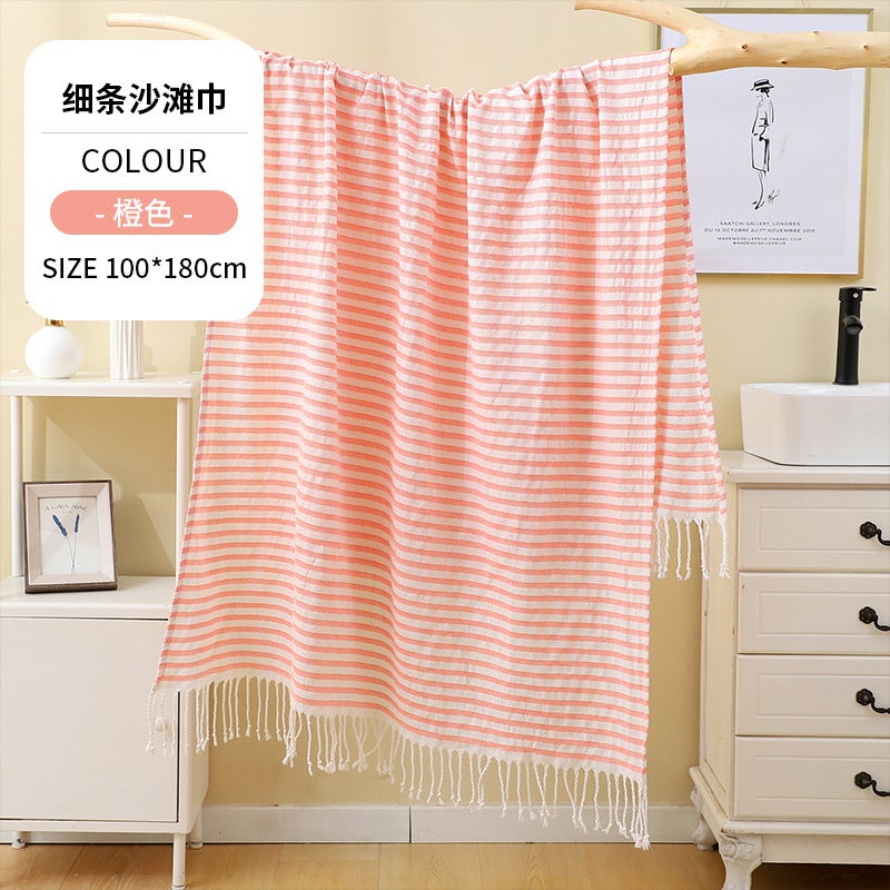 Cross-Border Wholesale European and American Thin Tassel Bath Towels, Thickened and Absorbent, Outdoor Sun Protection Bathing Turkish Beach  Towels - Image 1