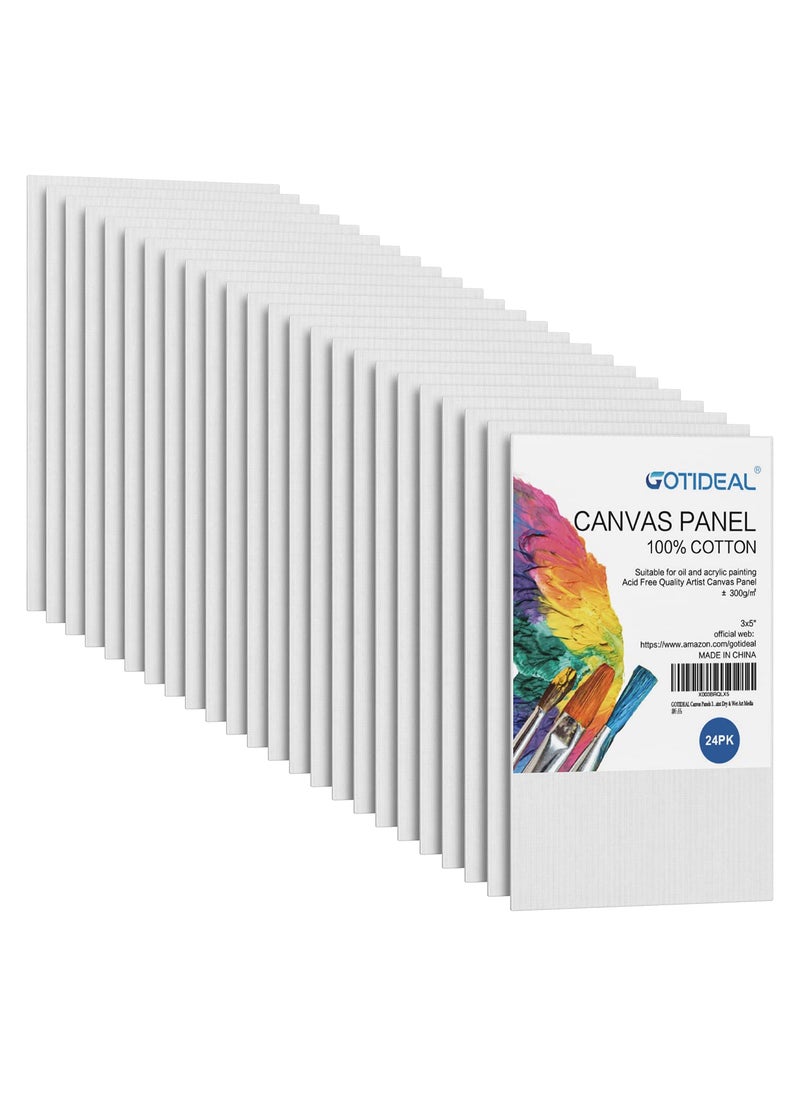 GOTIDEAL GOTIDEAL Canvases for Painting 3x5 inch of 24 Professional Primed White Blank Flat Canvas Panels 100 Cotton Artist Canvas Boards for Acrylics Painting Oil Watercolor Tempera 