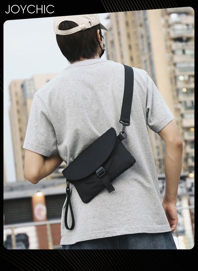Joychic حقيبة كتف للرجال متعددة الاستخدامات من ستريت تريند، حقيبة صغيرة للأولاد على الطراز الياباني، متعددة الأغراض، حقيبة كروس مضادة للماء، حقيبة صدر للمشي لمسافات طويلة في الهواء الطلق والرياضة والسفر باللون الأسود - Image 1