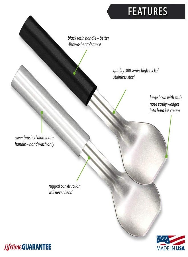 Rada Cutlery Ice Cream Scoop (W237), 2.38x2.38 Stainless Steel Bowl, 9.25" Length, Made in USA, Black Handle - Image 2