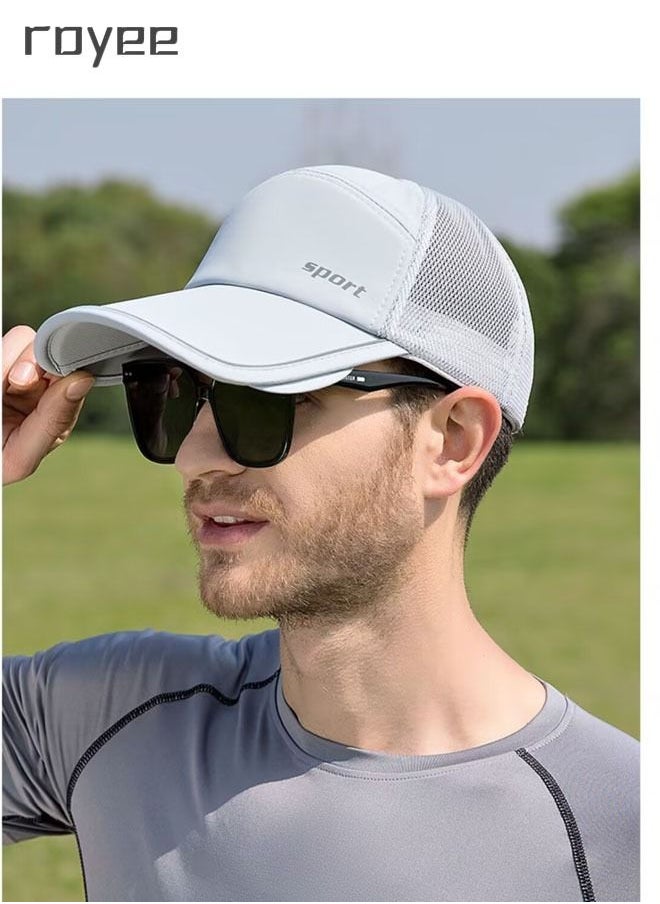 Royee - Retractable Baseball Cap Hat Summer Wide Brim Sun UV Protection Mesh Visor - Image 1