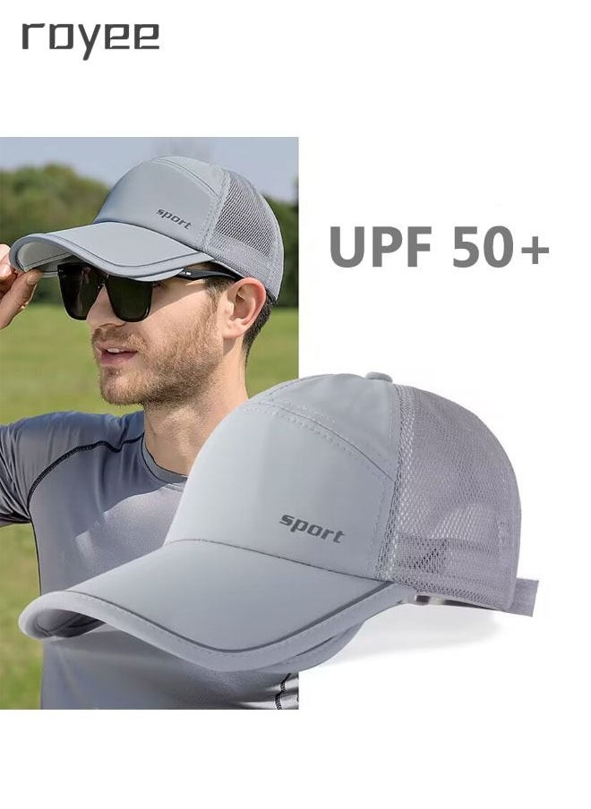 Royee - Retractable Baseball Cap Hat Summer Wide Brim Sun UV Protection Mesh Visor - Image 1