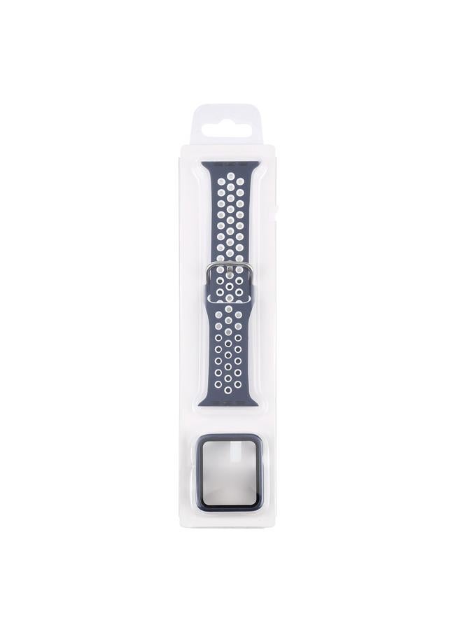 erorex Silicone Watch Band + Protective Case With Screen Protector Set For Apple Watch Series 6 & Se & 5 & 4 40Mm(Blue White) - Image 5