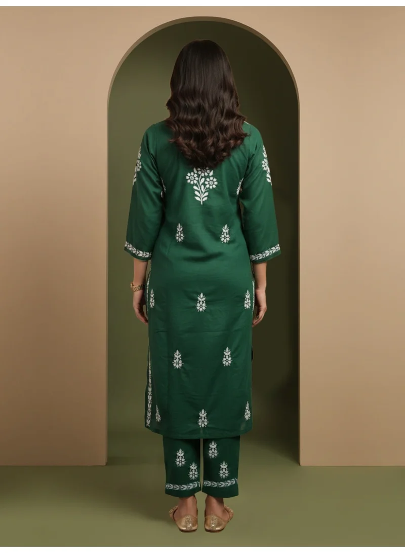 Alaya Women Hand Embroidered Chikankari Cotton Kurta Set-AL4107KS