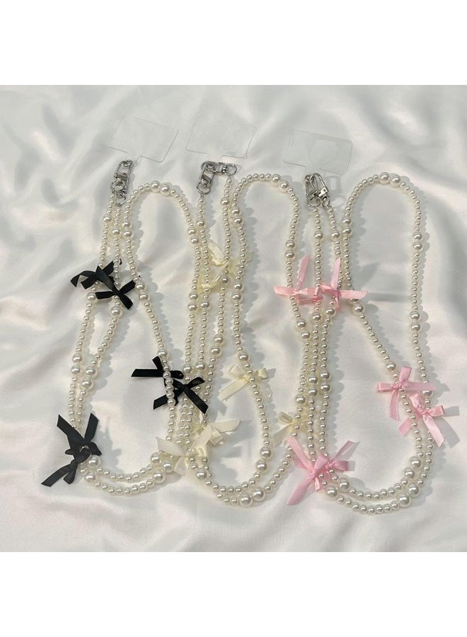 NIBEMINENT Phone Charm/ Chain Strap for Women Girls, Bright White Pearl Bow Cell Phone Case Lanyard Wrist Strap - Image 2