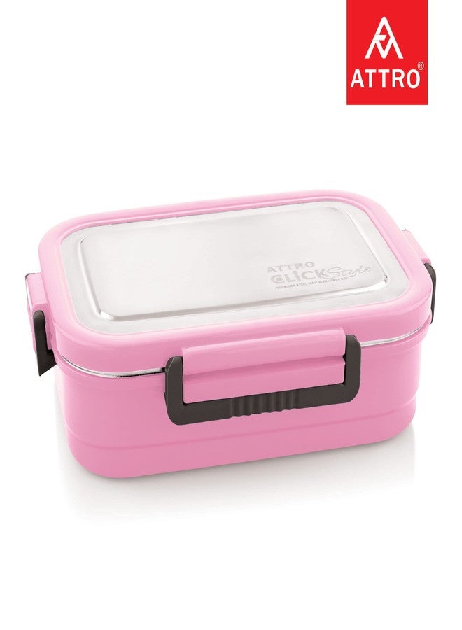 Attro Click Style Stainless Steel Insulated Airtight Leak-Proof Lunch Box for Office, School, Picnic, 800 Ml- Pink - Image 3