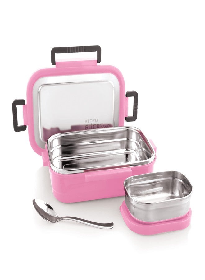 Attro Click Style Stainless Steel Insulated Airtight Leak-Proof Lunch Box for Office, School, Picnic, 800 Ml- Pink - Image 1
