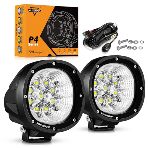Auxbeam 4 Inch 90W LED Flood Lights Round Offroad Lights Round LED Pods Light Bar Driving Lights Bumper Roof Hood for Trucks ATV Car Motorcycle Jeep - Image 1