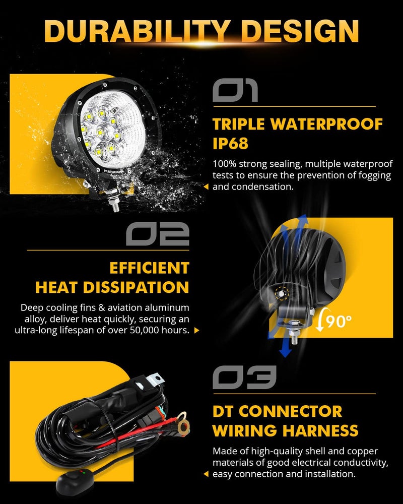 Auxbeam 4 Inch 90W LED Flood Lights Round Offroad Lights Round LED Pods Light Bar Driving Lights Bumper Roof Hood for Trucks ATV Car Motorcycle Jeep - Image 4