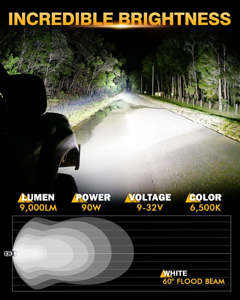Auxbeam 4 Inch 90W LED Flood Lights Round Offroad Lights Round LED Pods Light Bar Driving Lights Bumper Roof Hood for Trucks ATV Car Motorcycle Jeep - Image 3