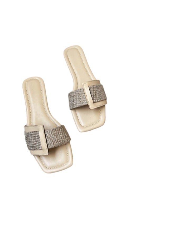 Rup Art Women’s Buckle Design Flat Sandals Slip On Square Toe Minimalist Shoes Ladies Casual & Comfy Summer Shoes  - Image 1