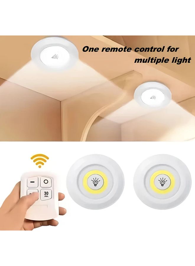 2 قطعة مصباح حائط داخلي LED دائري بمفتاح لمس وتحكم عن بعد، إضاءة بيضاء، يعمل بالبطارية، مناسب للخزائن وغرف النوم والسكن الجامعي والمركبات الترفيهية. - Image 2