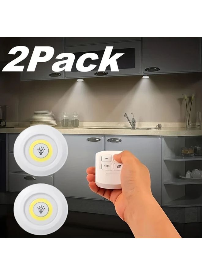 2 قطعة مصباح حائط داخلي LED دائري بمفتاح لمس وتحكم عن بعد، إضاءة بيضاء، يعمل بالبطارية، مناسب للخزائن وغرف النوم والسكن الجامعي والمركبات الترفيهية. - Image 1