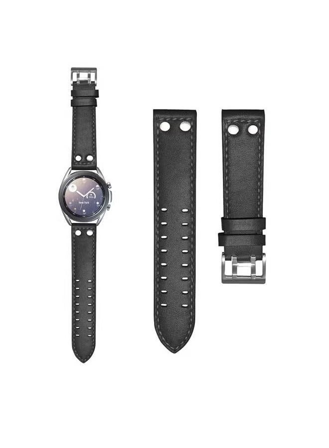 vesus Genuine Leather Replacement Band with Buckle for Samsung Galaxy Watch3 41mm Black