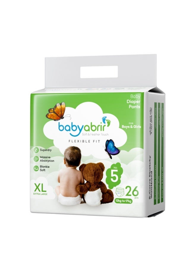Baby Abrir BabyAbrir Baby Pants Diapers Size 5 (Extra Large) – 26 Pieces Pack | Ultra Soft, High Absorbency, Leak Protection for Babies