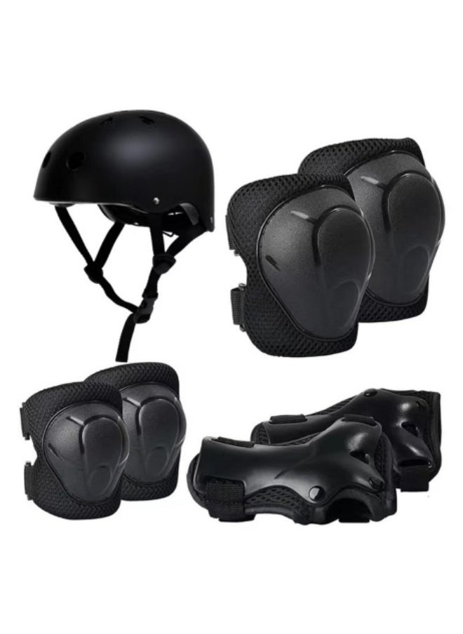 GGEROU - Roller Skating Protective Gear Children's Helmet Set of Riding Elbow Wristband Skateboard Skates Balance Bike Helmet Knee Pads Black - Image 1