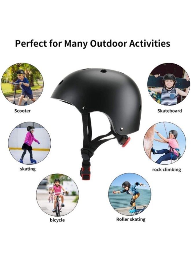 GGEROU - Roller Skating Protective Gear Children's Helmet Set of Riding Elbow Wristband Skateboard Skates Balance Bike Helmet Knee Pads Black - Image 1