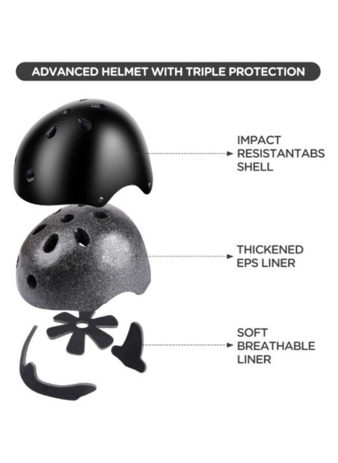 GGEROU - Roller Skating Protective Gear Children's Helmet Set of Riding Elbow Wristband Skateboard Skates Balance Bike Helmet Knee Pads Black - Image 1