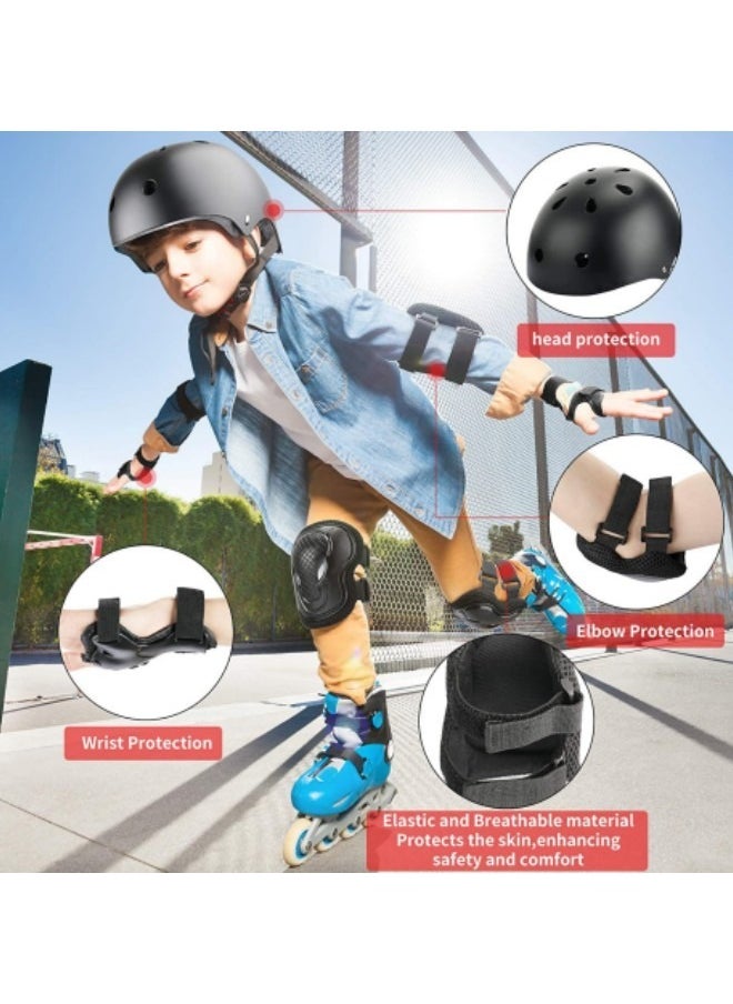 GGEROU - Roller Skating Protective Gear Children's Helmet Set of Riding Elbow Wristband Skateboard Skates Balance Bike Helmet Knee Pads Black - Image 1