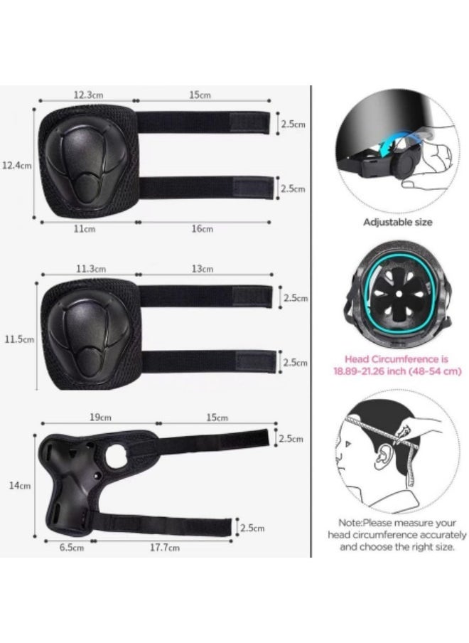 GGEROU - Roller Skating Protective Gear Children's Helmet Set of Riding Elbow Wristband Skateboard Skates Balance Bike Helmet Knee Pads Black - Image 1