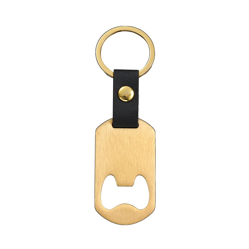Laser Engraved Stainless Steel Keychain Bottle Opener Gold leather 55*30mm bottle opener keychain