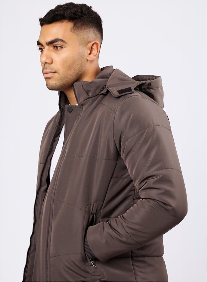 RAVIN Zipped Puffer Jacket with Detachable Hoody - Dark Grey  - Image 4