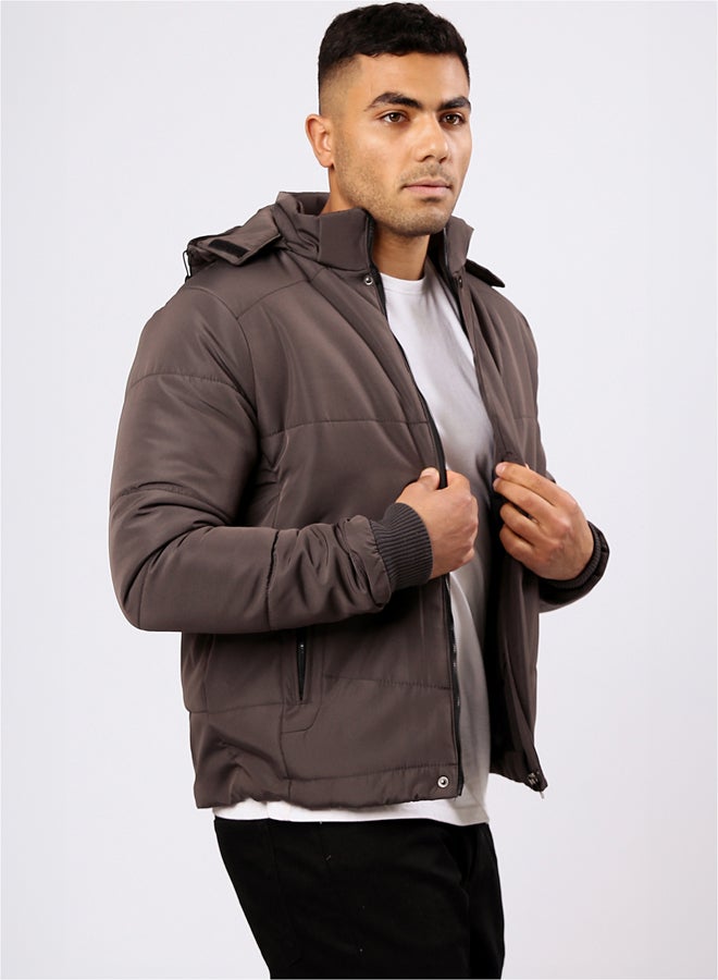 RAVIN Zipped Puffer Jacket with Detachable Hoody - Dark Grey  - Image 2