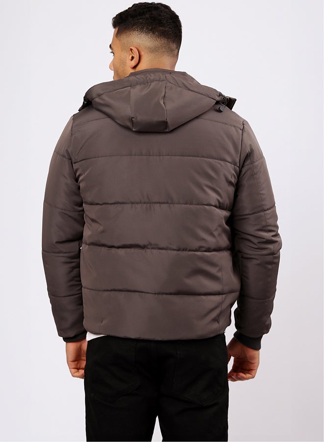 RAVIN Zipped Puffer Jacket with Detachable Hoody - Dark Grey  - Image 3