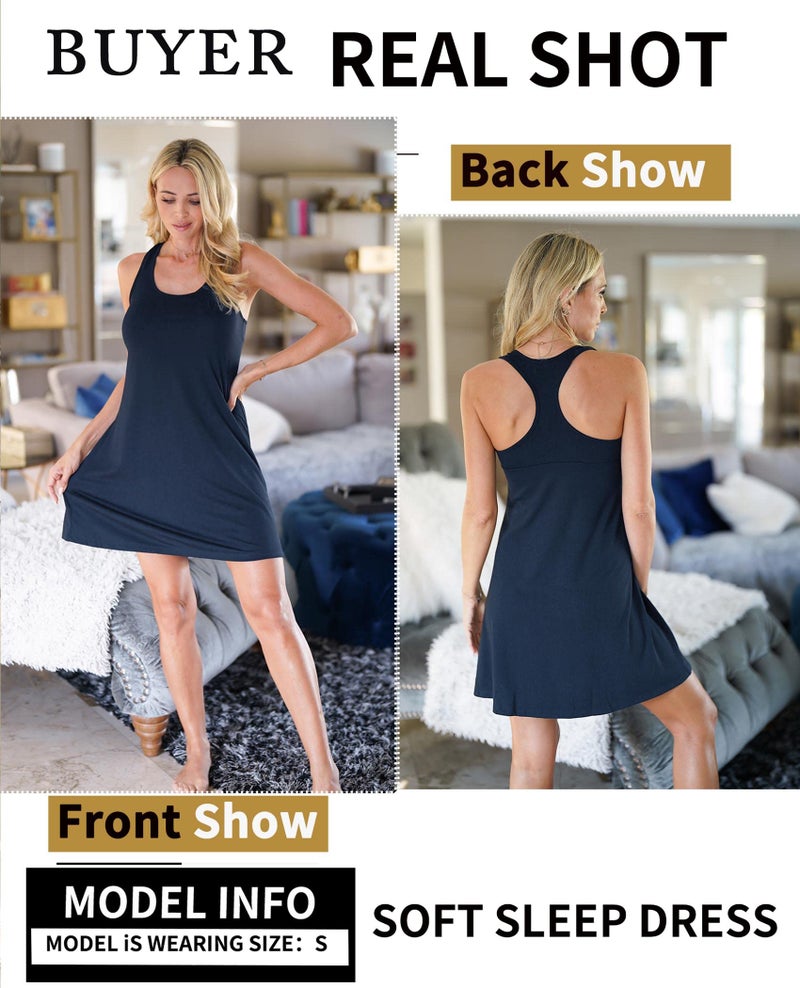 Avidlove Sleepwear for Women Tank Nightgown Chemise Racerback Sleeveless Sleep Dress Navy Blue - Image 2