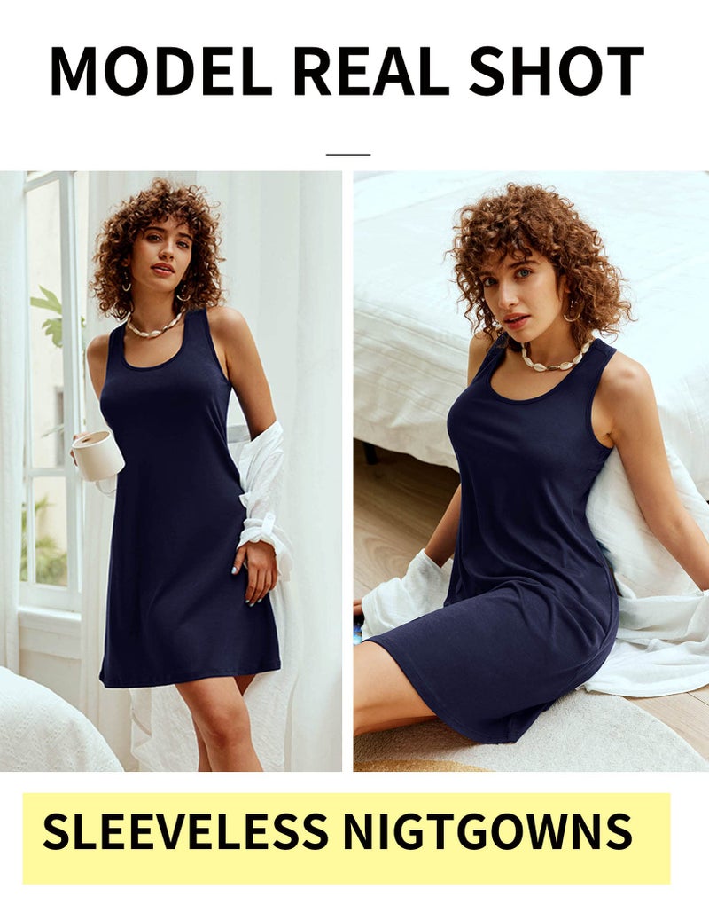 Avidlove Sleepwear for Women Tank Nightgown Chemise Racerback Sleeveless Sleep Dress Navy Blue - Image 4