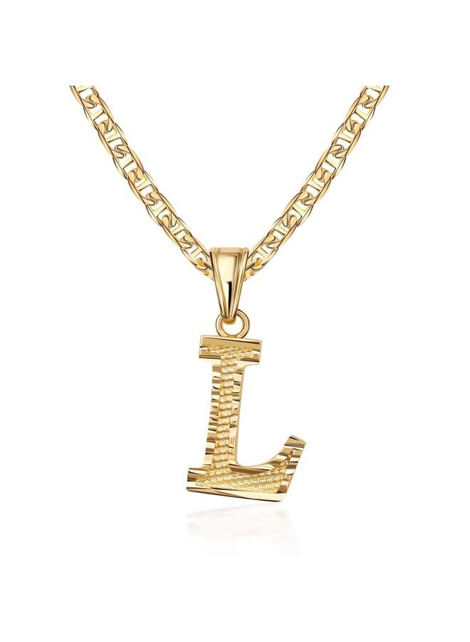 Barzel 18K Gold Plated Initial Necklace with Diamond Cut Initial,18" Chain with 2" Extension, Waterproof, High Polish Finish, Made in Brazil (L) - Image 1