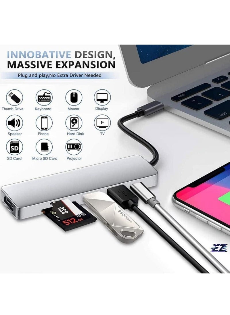 ELTRAZONE USB C Hub 6-in-1 to HDMI 4K Adapter, SD/TF Card Reader, 3 USB 3.0 Ports, Compatible with iPad Pro, MacBook Pro/Air, iMac, DELL, Laptops & Tablets – Space Grey - Image 1
