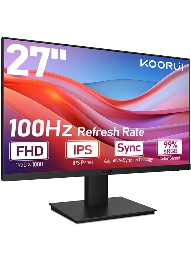 KOORUI - 27-Inch IPS Business Monitor – Full HD 1920 x 1080, 100Hz Refresh Rate, sRGB 99% Color Gamut, 16.9 Screen Ratio, 16.7m Maximum Color, Tilt Adjustable, with Built in Speaker, HDMI and VGA, Cinema mode, Eye Protection, RTS, FPS, Adaptive sync | N02 - Image 1