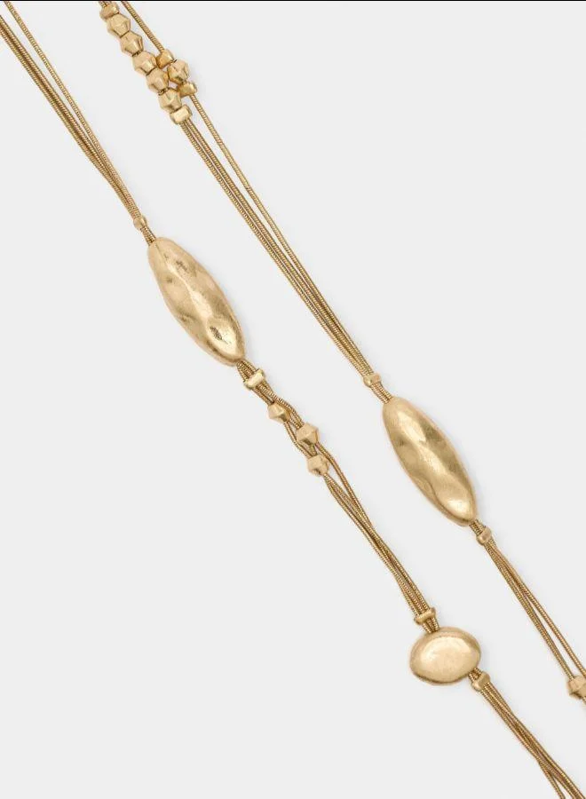 بارفوا عقد خرزات معدنية متعددة التأثيرات ذهبي