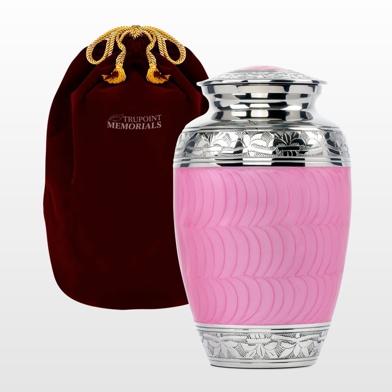 Trupoint Memorials Cremation Urns for Human Ashes Decorative Burial Urn for Adult Men and Women Large Light Pink with Silver Lining