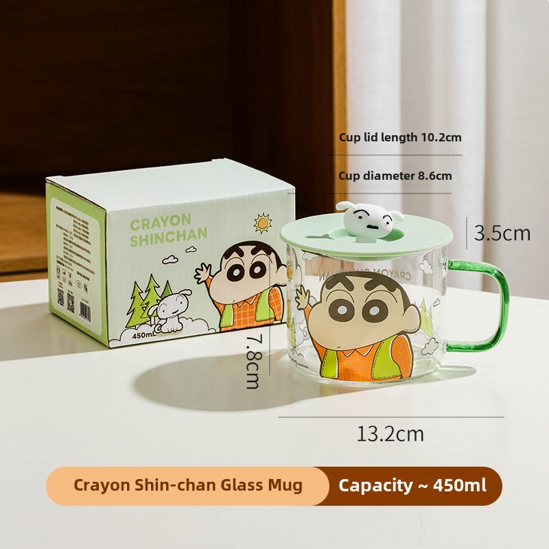 Crayon Shinchan Licensed Glass Mug with Lid Green