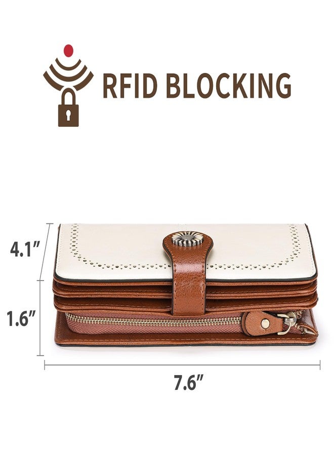 SENDEFN Wallets for Women Leather Credit Card Holder with RFID Blocking Large Capacity Wristlet, 6-wax-brown, Compact, Compact - Image 3
