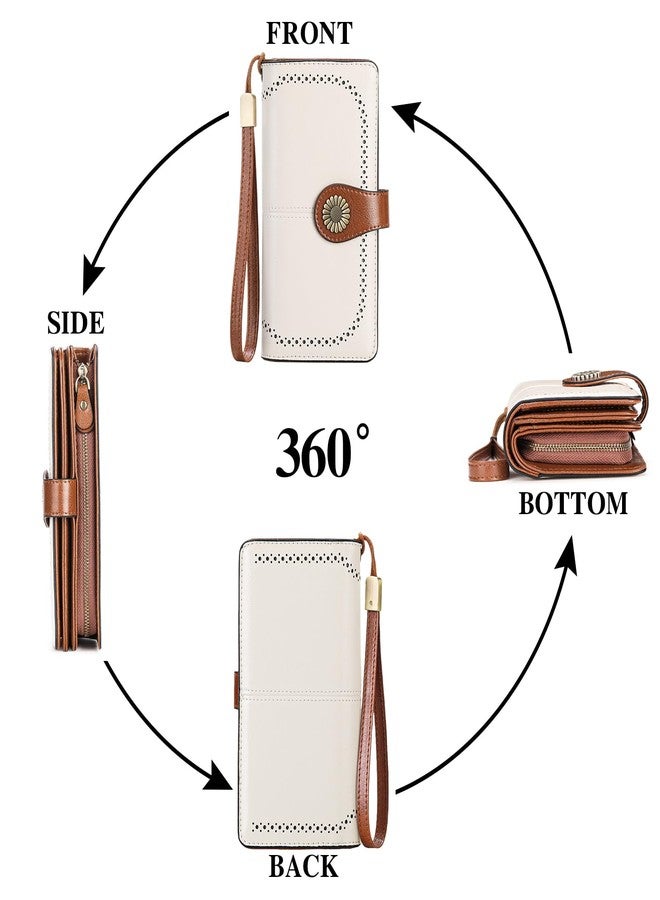 SENDEFN Wallets for Women Leather Credit Card Holder with RFID Blocking Large Capacity Wristlet, 6-wax-brown, Compact, Compact - Image 5