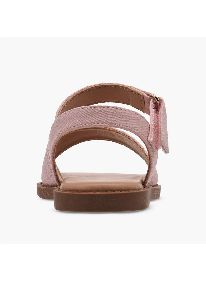 JUNIORS Girls Textured Flat Sandals with Hook and Loop Closure