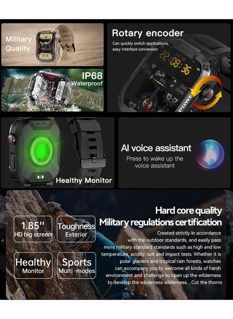 Smart Watches for Men (Answer/Dial Calls) 1.85" Touch Screen Tactical Smartwatch,Outdoor IP68 Waterproof Sports Fitness with Tracker,for iPhone Android Phone Black - Image 2