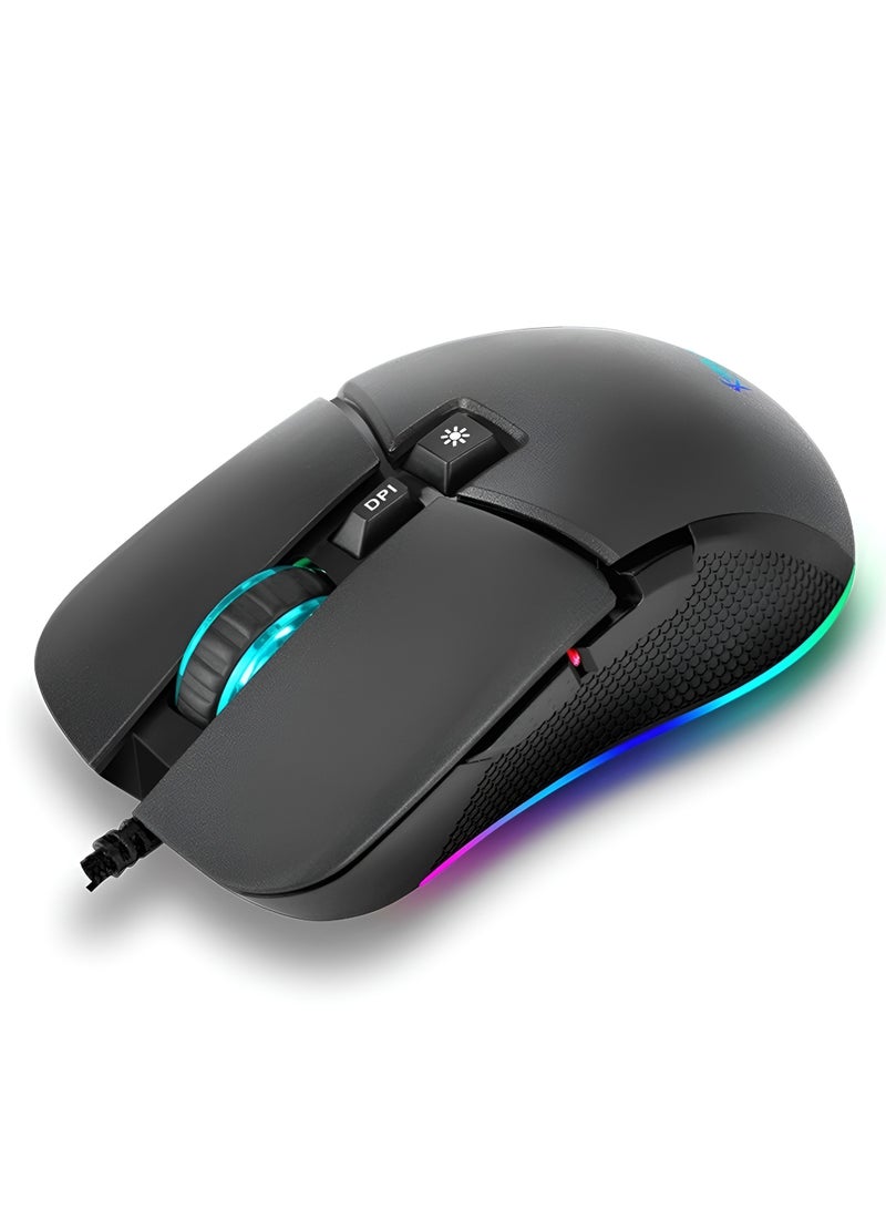 XTRIKE ME GM-310 Wired Gaming Mouse 6400 DPI Optical Sensor 7 Buttons RGB Backlight Programmable-BLACK - Image 1