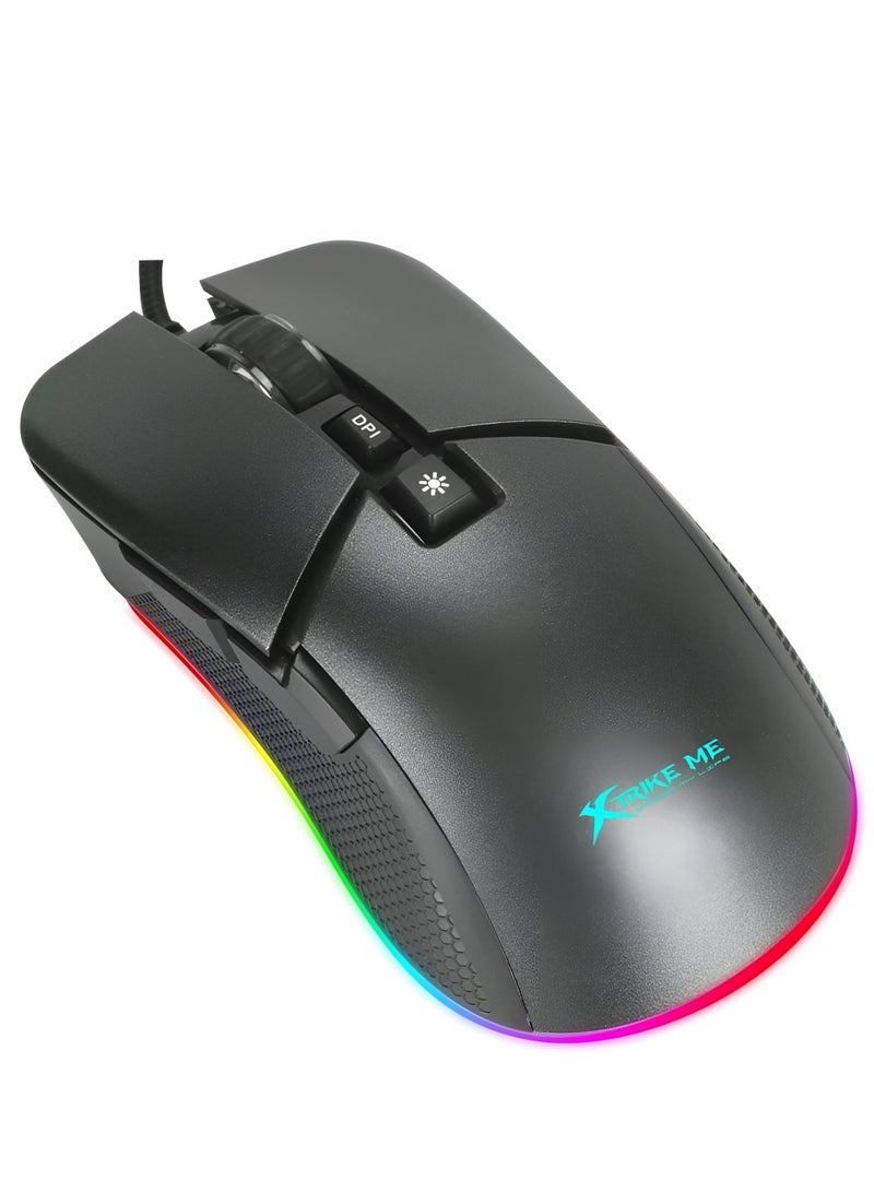 XTRIKE ME GM-310 Wired Gaming Mouse 6400 DPI Optical Sensor 7 Buttons RGB Backlight Programmable-BLACK - Image 2