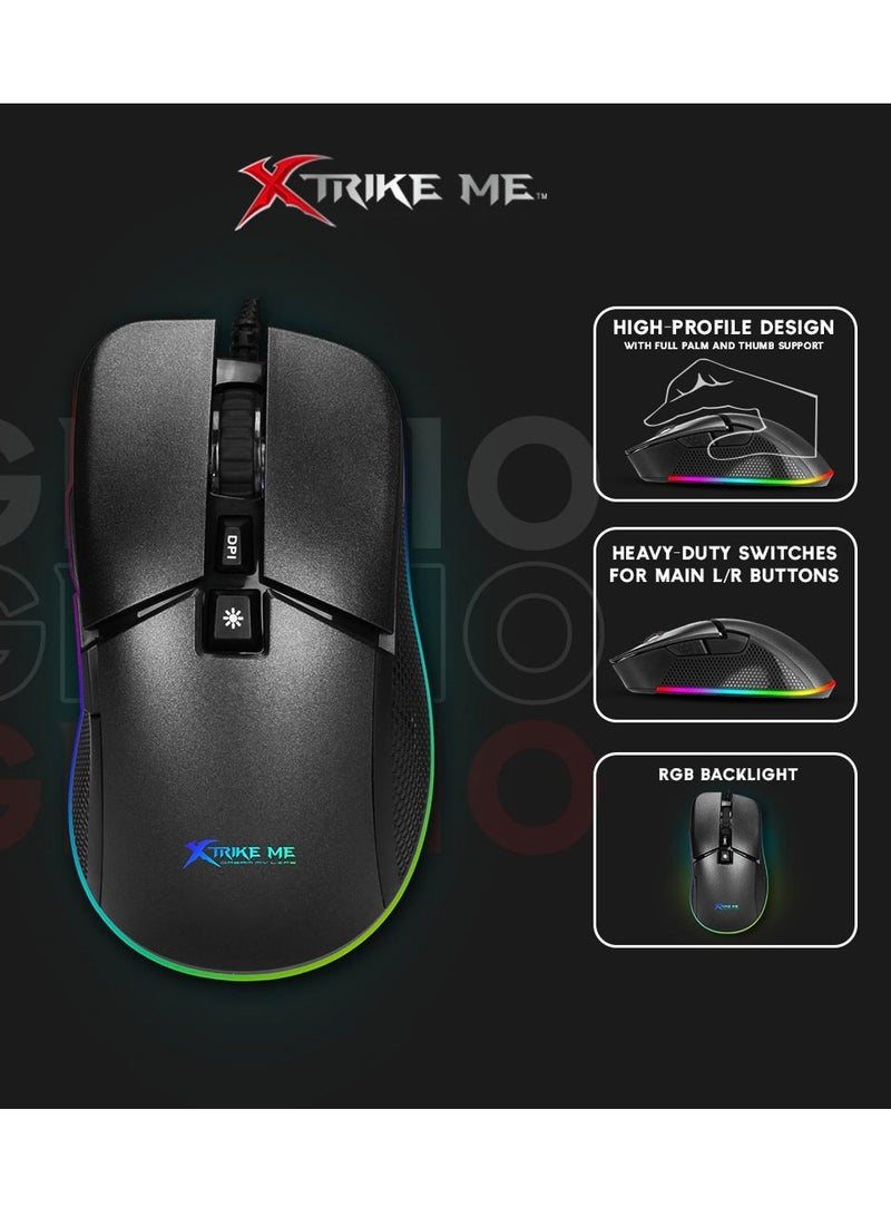 XTRIKE ME GM-310 Wired Gaming Mouse 6400 DPI Optical Sensor 7 Buttons RGB Backlight Programmable-BLACK - Image 5