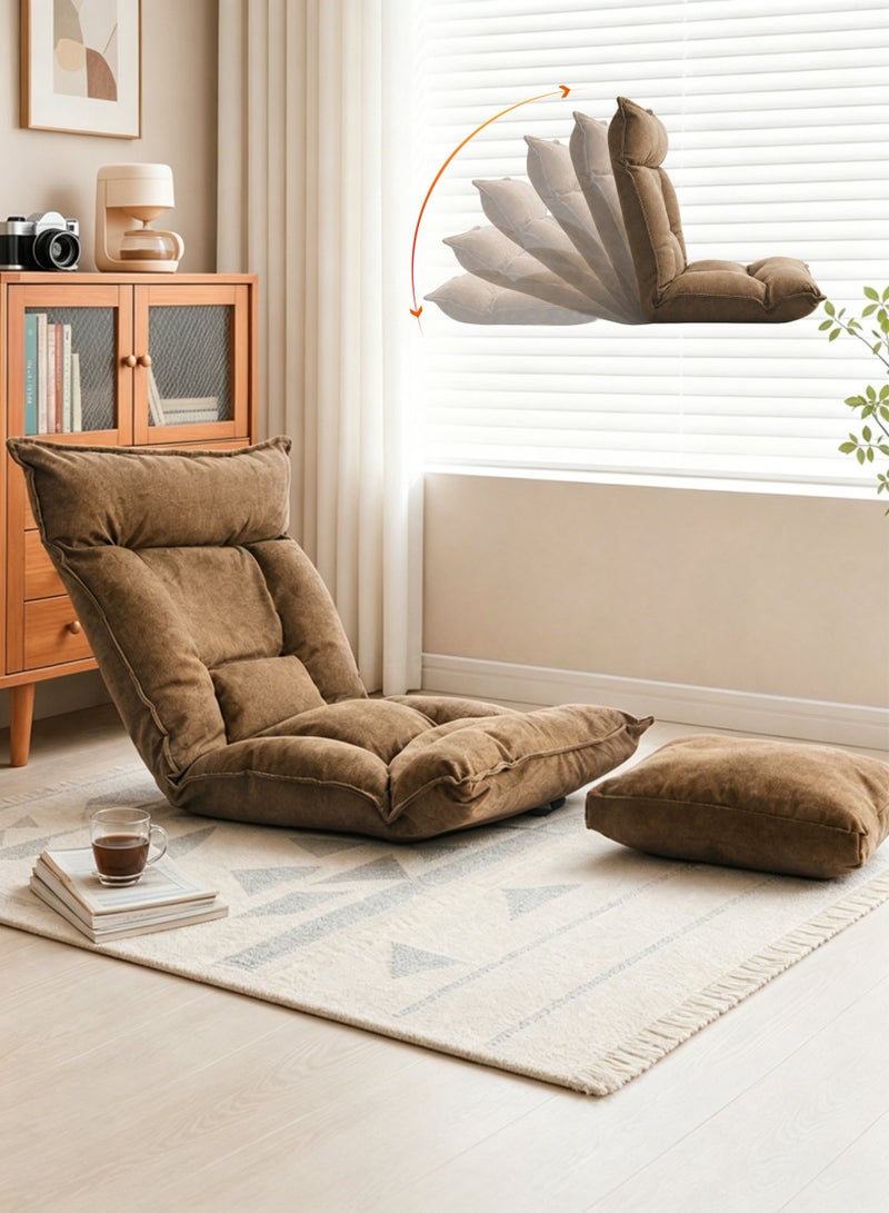 VUCATIN Floor Sofa with Back Support 6 Reclining Poistion Adjustable Floor Chair Folding Gaming Recliner Chair Floor Lounge Chair Lazy Sofa with Cushion for Gaming Reading Sleeping (Brown) - Image 1