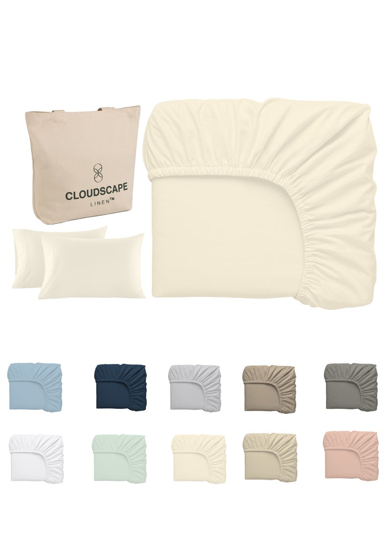 كلاود سكيب لينين Cloud Scape Linen 600 Thread Count Egyptian Cotton Sheet Set( Single, Ivory) - Image 2