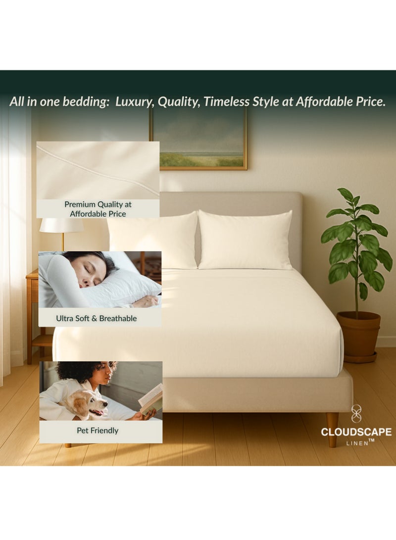 كلاود سكيب لينين Cloud Scape Linen 600 Thread Count Egyptian Cotton Sheet Set( Single, Ivory) - Image 5