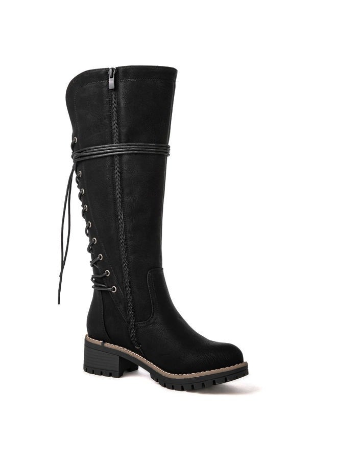 GLOBALWIN Women's Black Lace Up Back Boots Knee High Boots Fashion Boots For Women 7M - Image 3